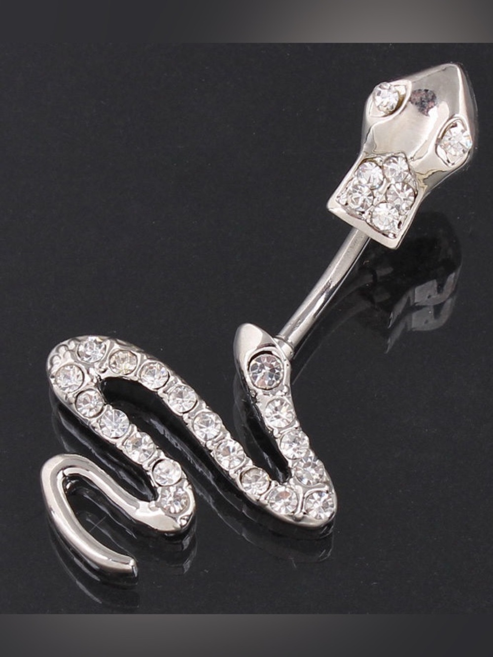 Silver Crystal Women’s Snake Navel Ring Bellybutton Ring Silver Snake